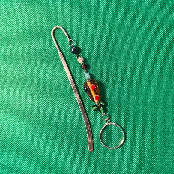 Lampwork Beads with Magnifying Glass Silver Tone Hook Bookmark (#3) - Picture 1 of 2